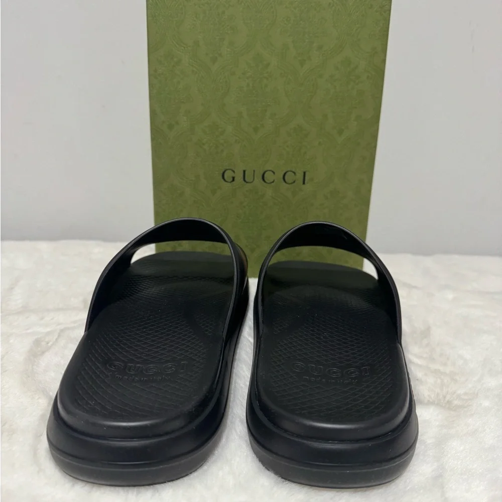 Gucci Black Slides with Red and Green Accents